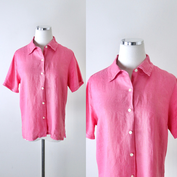 Talbots Tops - Vintage 1990s Talbots Size 6 Irish Linen Collared Button Up Shirt Pink